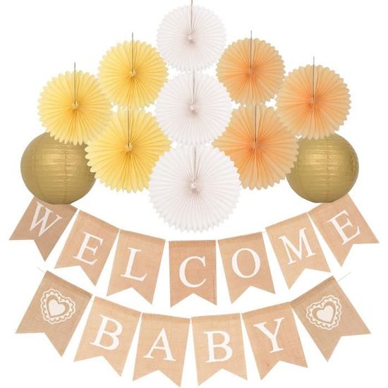 Bienvenue Bebe Fete Decoration Decorations De Douche De Bebe Rustique Bienvenue Bebe Banniere De Toile De Jute Toile De Jute Vp Cdiscount Maison