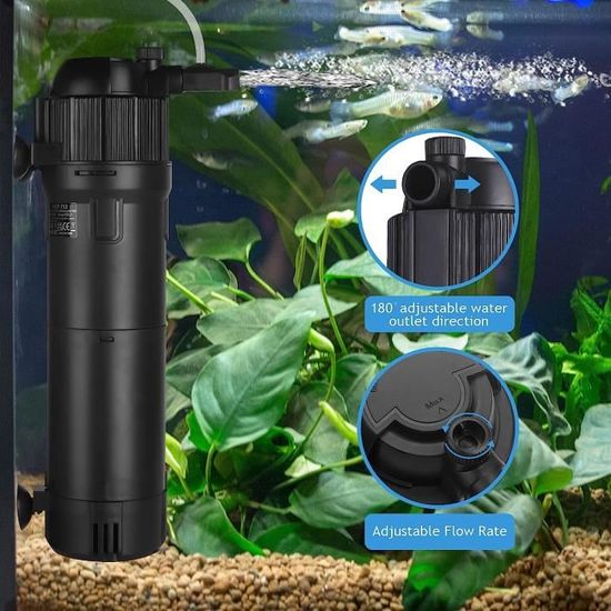 ITIY 5 en 1 Filtre UV d'aquarium, 650 L/H 6W Pompe de Filtration Interne  pour Aquarium avec minuterie, Filtre immergé réglable à 180 ° pour Petits