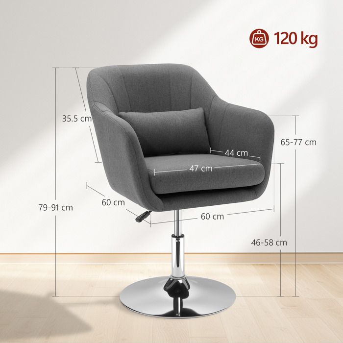 HOMCOM Fauteuil De Salon Pivotant 360° - Hauteur Réglable, Coussins Lombaires, Confort Premium Gris