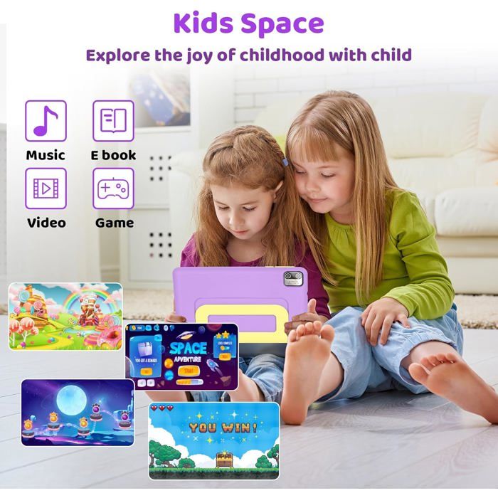 Tablette Enfant 10 Pouces – Android 13, 6 Go RAM + 64 Go ROM, 5000 MAh, Contrôle Parental Et Coque Antichoc