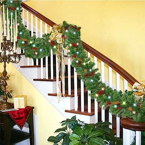 Guirlande De Noël Lumineuse 270cm Avec LED – Baies Et Fleurs Rouges – Pour Escalier, Cheminée, Porte – Décoration Intérieure Ou Extérieure