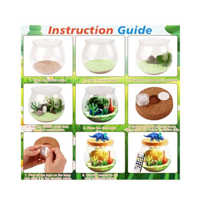 Kit Terrarium Dinosaure Pour Enfants – Veilleuse LED 13 Couleurs, Mini Figurines, Mousse, 4-12 Ans