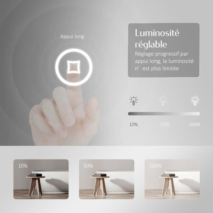 Miroir Salle De Bain LED Rond 50 Cm EMKE - Éclairage Blanc Froid 6500K Avec Interrupteur Tactile
