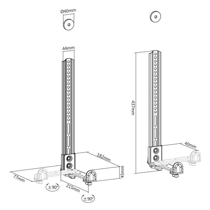 fixation rapide, bras 46,5cm, charge 160kg