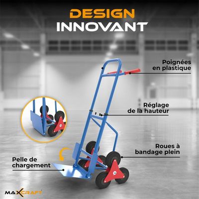 ATHLON TOOLS Diable pour escaliers en aluminium pliable - poignée extra longue 110 cm - surface de chargement avec patins antidérapants