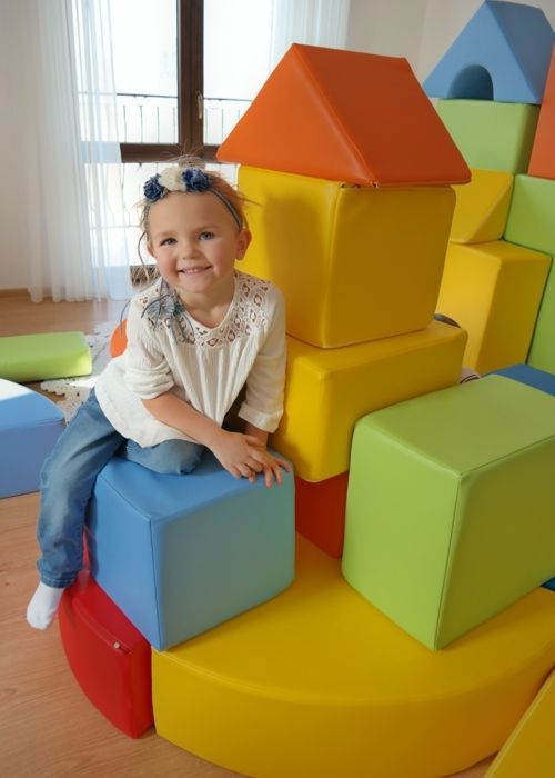Velinda – Set De 4 Blocs De Mousse Avec Petit Pont – Jaune, Vert, Bleu, Orange – Pour Crèches Et Maternelles