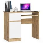 Bureau d'ordinateur AKORD gauche PIKSEL Chêne Artisan 90 cm 1 porte 1 tiroir façade Blanche 3 étagères 90x50x77 cm