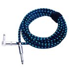 Câble Instrument Tressé Blindé Rayzm 3m - Jack Coudé 6,35mm Mono Pour Guitare Basse - Tweed Bleu