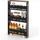 GOPLUS Chariot de Rangement de Cuisine à 4 Niveaux,avec 4 roulettes,Étagère de Cuisine avec Poignée Latérale,Noir+Brun