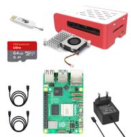 Raspberry Pi 5 Kit de démarrage 4 Go - 64Go Raspberry Pi OS préinstallé (boîtier Rouge et Blanc)