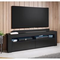 Meuble TV LED 2 portes 140 x 50,5 x 35cm Noir Brillant AKER