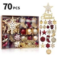70Pcs Christmas Set de Boules de Noël,Décorations de Noël - Rouge+Or