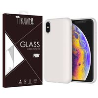 Tikawi Coque Iphone X / XS Silicone Blanc + Verre trempé Tikawi  [Gel Souple] [Haute Protection] [Anti-Rayure] [Fine et légère]