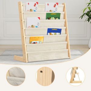 Wooshwa Montessori Bibliothèque Murale à 4 Niveaux Avec 3 Poches