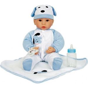 POUPON Ensemble bébé avec couverture bleue et biberon - Marque - Modèle - Yeux fixes - 43cm - Bleu