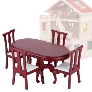 MAISON POUPÉE Meubles de cuisine de maison de poupée, table elliptique avec 4 chaises à dossier haut, meubles de maison de poupée, cadeau