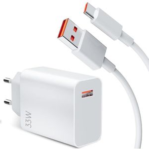 CHARGEUR TÉLÉPHONE Chargeur Rapide 33W + Câble USB-C 6A 1 Mètre pour Xiaomi Redmi 12, Redmi 13C, Redmi 9, 9A, 9C, 10A, 9T, 10C
