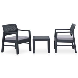 Ensemble table et chaise de jardin Fangming-Salon de jardin 3 pcs avec coussins Plastique Gris