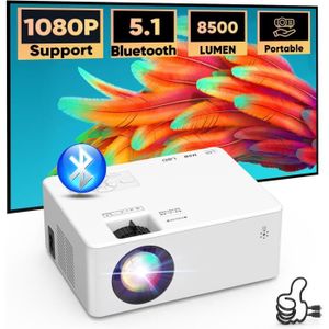 Vidéoprojecteur Mini Projecteur Bluetooth, 8500 Lumens Vidéoprojec