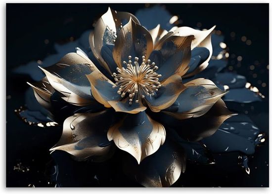 Tableau Mural Fleurs Blanc Or - 60x90 Cm, Décoration Pour Chambre, Salon Ou Bureau