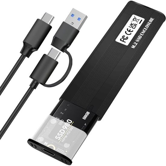 Station D'accueil Double Baie SSD M.2 NVMe/SATA - USB-C 10 Gbit/s - Compatible 2230/42/60/80/110 - Alimentation 12V Incluse - 3
