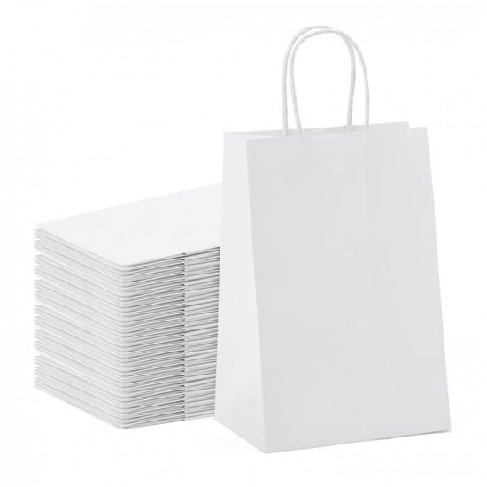 250 Sacs Cabas En Papier Kraft Blanc - 26x14x30 Cm, Anses Plates, Polyvalents