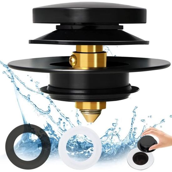 Bouchon Lavabo Universel 40mm SURFOU - Laiton Chromé Réglable Hauteur Noir