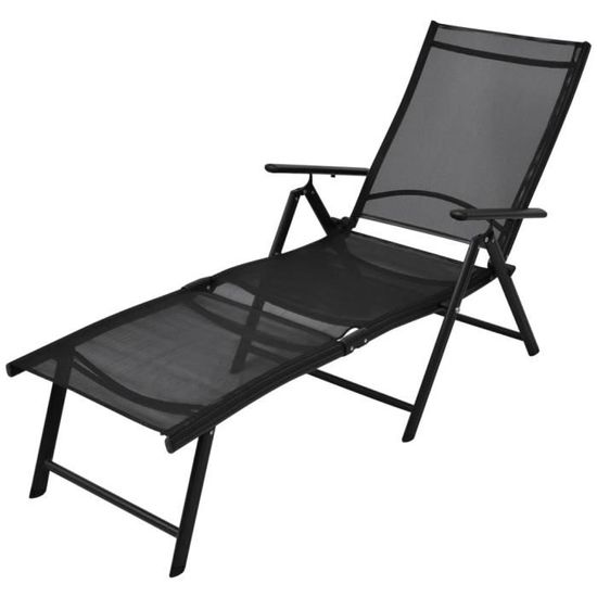 Bain de Soleil Chaise de jardin Haut de gamme - Lit de repos d'extérieur - pliable Aluminium Noir Fur© 779818