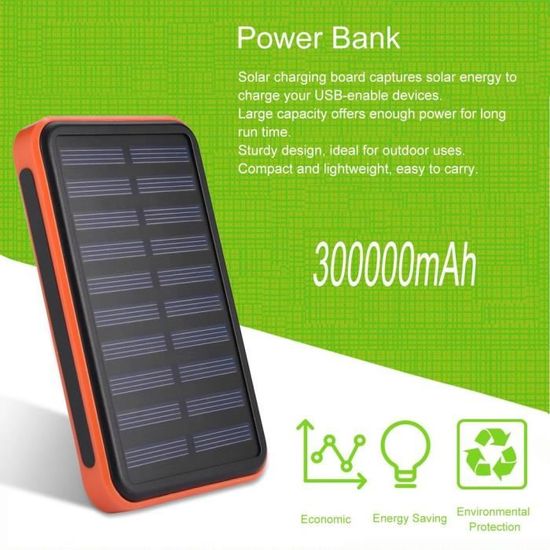 300000mAh solaire portatif batterie externe USB power bank énergie solaire  imperméable de grande capacité - Cdiscount Téléphonie