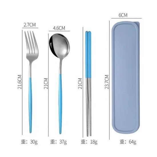 LUNCH BOX,8--Couverts de table en acier inoxydable 304, 3 pièces, ensemble de baguettes