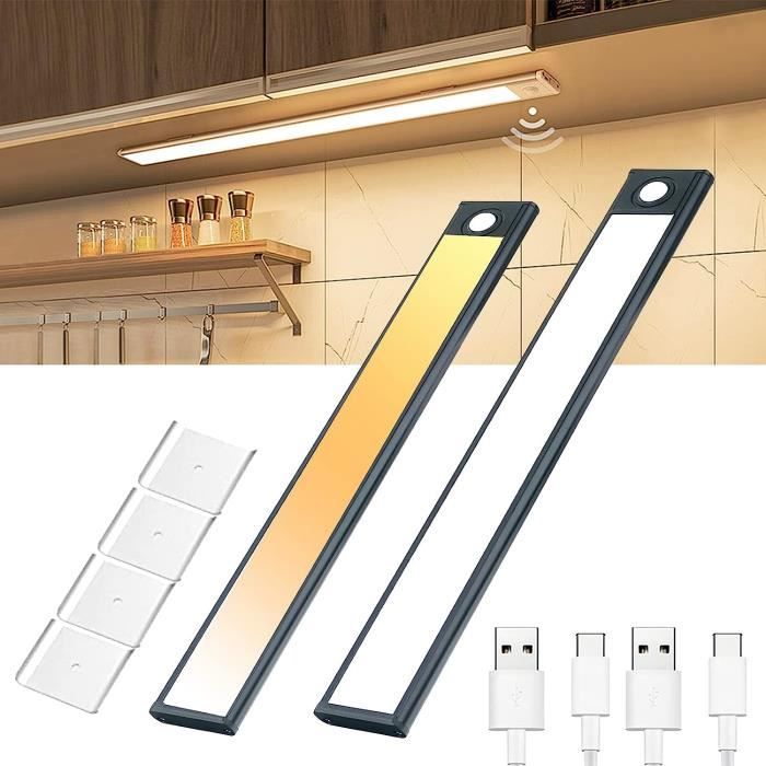 2 Lampes LED Rechargeables USB-C Avec Détecteur De Mouvement - 3 Couleurs, Gradation, Pour Placard, Escalier, Armoire