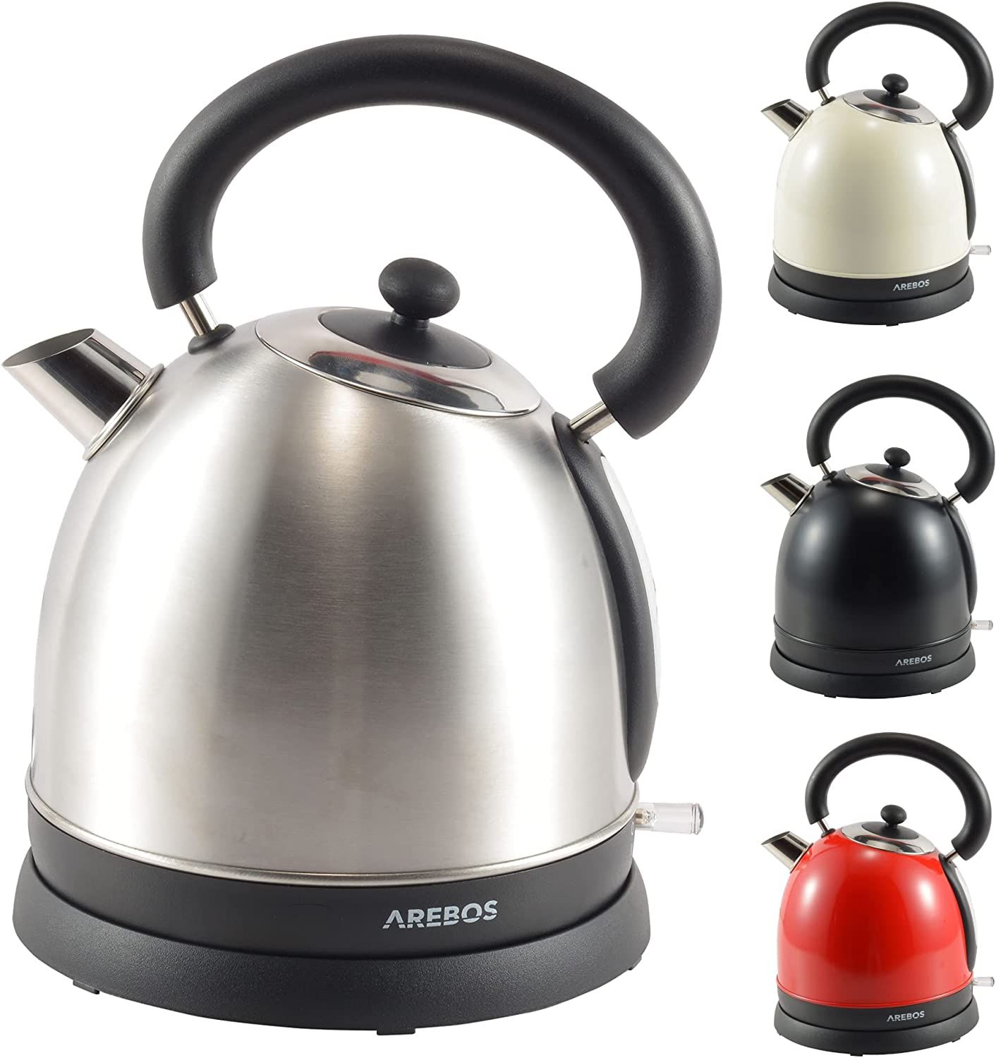 AREBOS Bouilloire à Eau à Thé Acier Inoxydable Design Rétro 1,8L 3000W