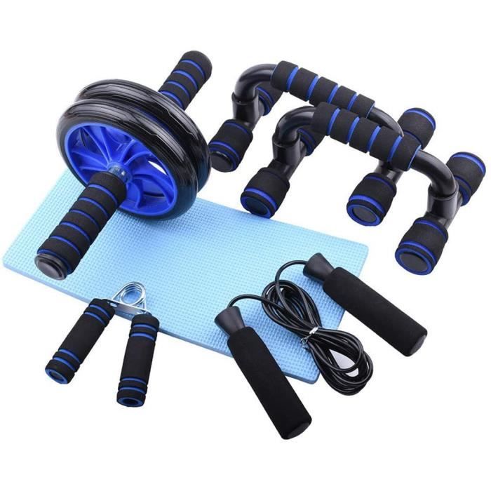 5-in-1 Appareils de Fitness à Domicile, Roue Abdominale + 2 Poignées de Pompe + Corde Elastique de Résistance + Tapis pour Genoux