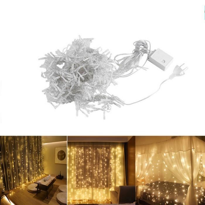 600 LED Guirlande Lumineuse Rideau d’Éclairage 6Mx3M pour Décoration Noël Mariage Anniversaire Soirée (blanc chaud)