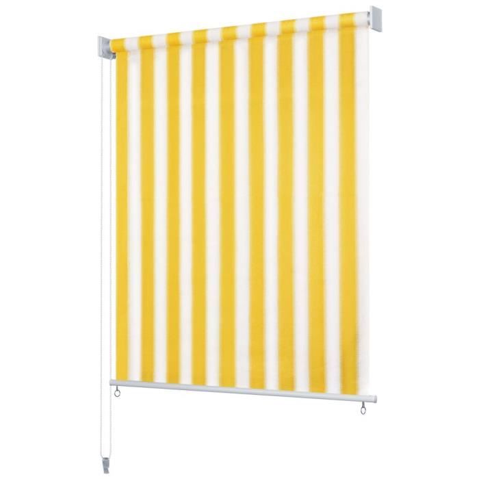 HENGL Store roulant d'extérieur 100x140 cm Rayures jaunes et blanches