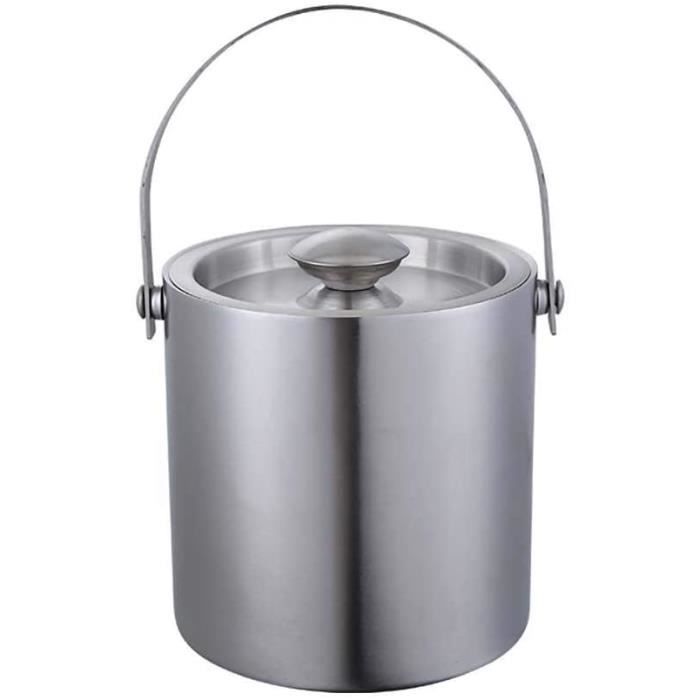 Fablcrew Seau à Glace Double Paroi en Acier Inoxydable Seau à Glaçons Isotherme avec Couvercle 1.3L Ustensiles pour Bar et Vin Champ