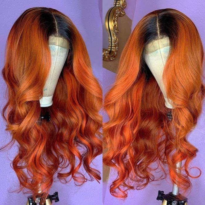 10'' Ombre gingembre Orange couleur dentelle avant de dentelle perruques de cheveux humains 13*4 brésilien