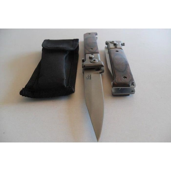 CP-111 - Couteau Pliant Lame Acier Fine 10,5 Cm Manche en Bois 12,5 Cm Chasse Pêche Bivouac
