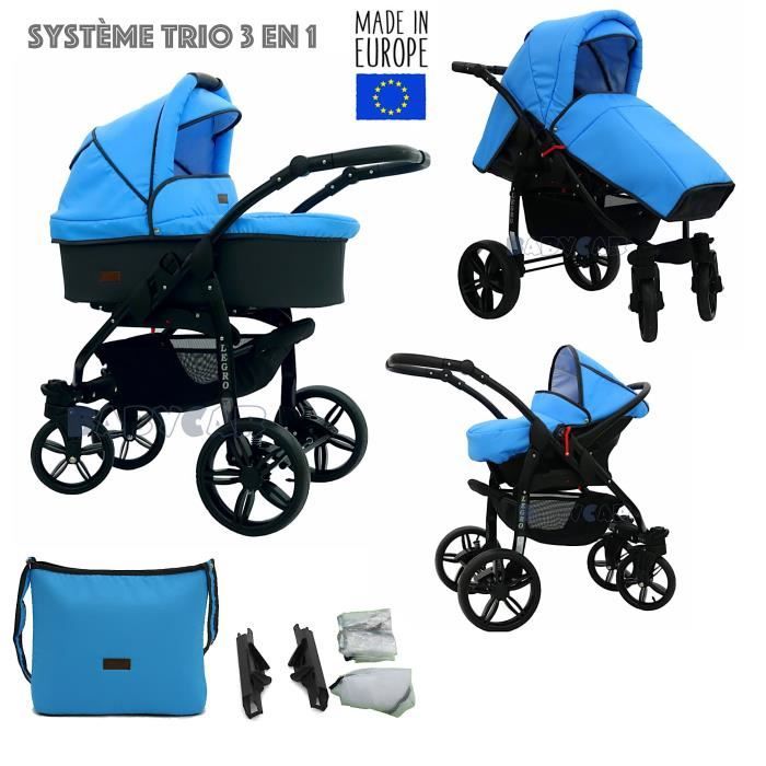 Noir-Bleu LEGRO Trio Poussette - Landau 3en1 Combinée avec siège auto, ROUES PIVOTANTES - B