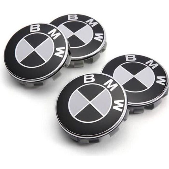4 Logo Bmw Noir Et Blanc 68mm Centre De Roue Cache Moyeu Jante Emblème