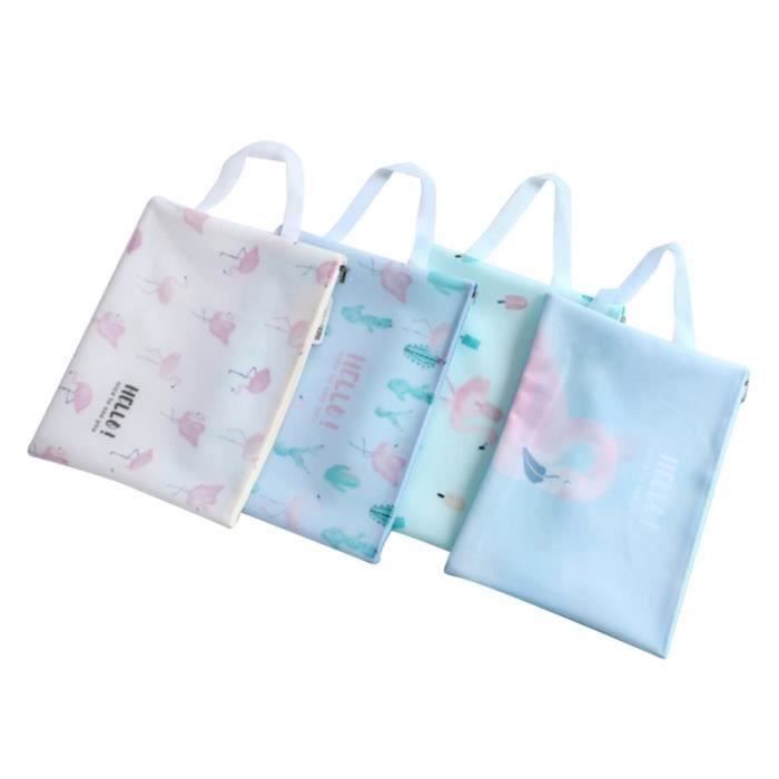4 pièces sacs de fichiers pochette à glissière à crayons de dessin animé flamant rose de documents de ASPIRATEUR TRAINEAU