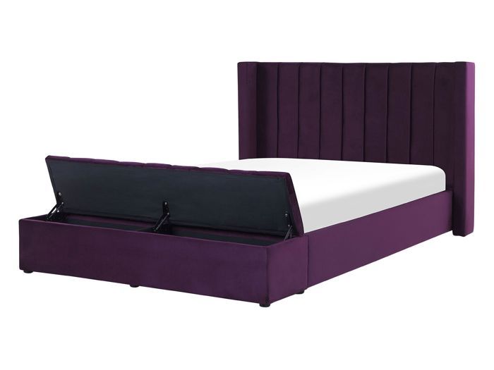 Lit double en velours violet avec banc coffre 140 x 200 cm NOYERS