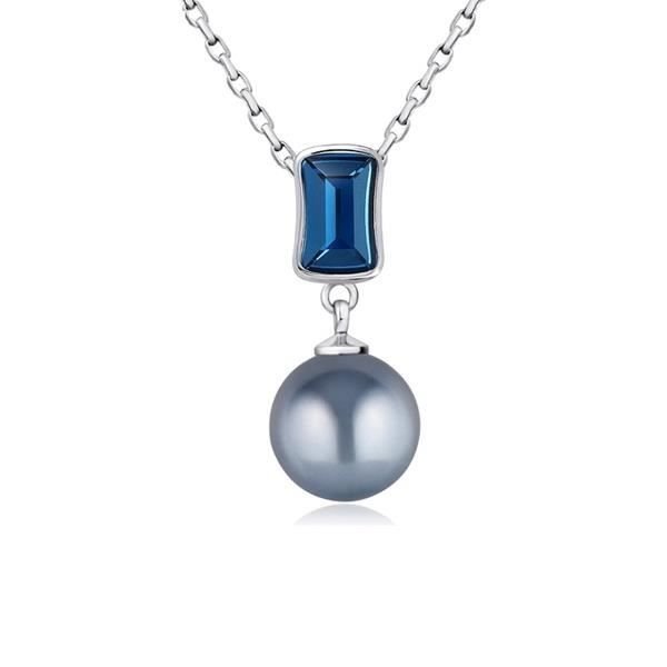 Pendentif Perle et Cristal de Swarovski Element Bleu