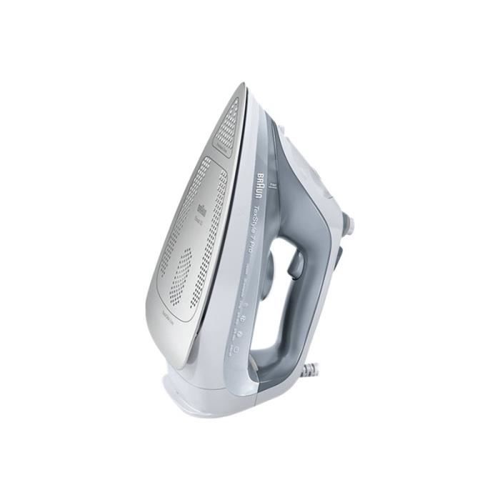 Braun TexStyle 7 Pro SI 7088 GY Fer à vapeur avec fermeture automatique semelle : Eloxal 3D 2800 Watt blanc-gris