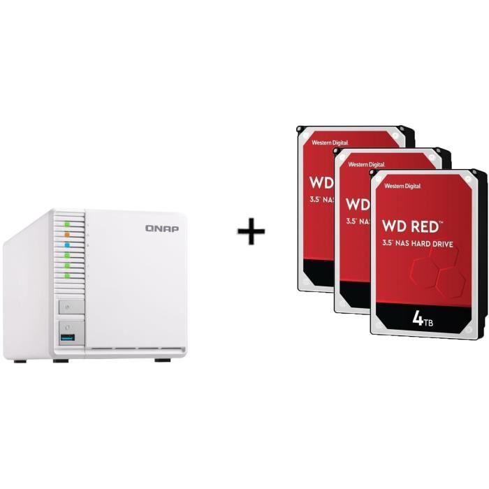 QNAP - Serveur de Stockage (NAS) - TS-328 - 3 Baies + WD Red™ - 3 Disque dur Interne NAS - 4To - 5 400 tr/min - 3.5- (WD40EFAX)