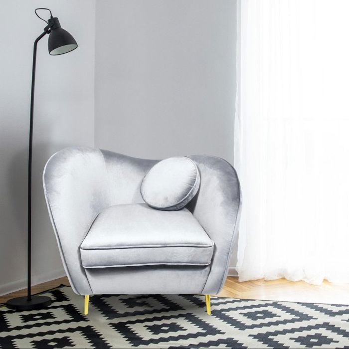 Fauteuil Altess Velours Argent pieds Métal Or
