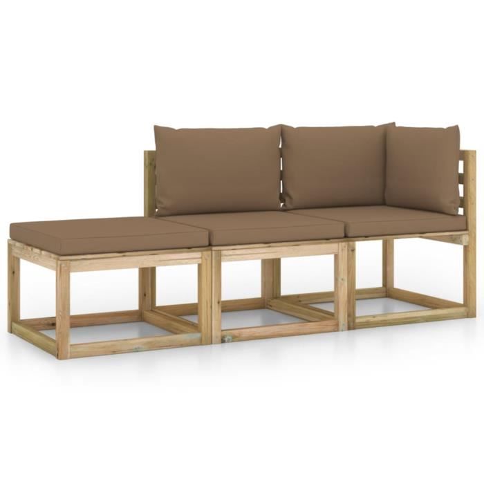 Salon de jardin 3 pcs avec coussins taupe 9145840815368