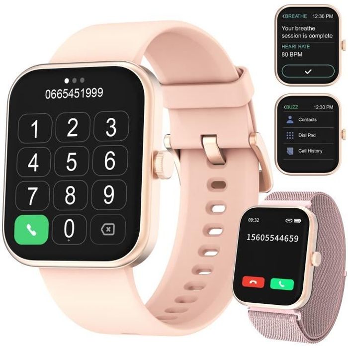 Montre Connectée Femme Homme Appel IOWODO Smartwatch Bluetooth Multifonction Étanche Tracker d'Activit pour Android iOS rose