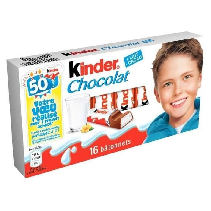 LOT DE 12 - KINDER : Barres au chocolat au lait 16 x 12,5 g