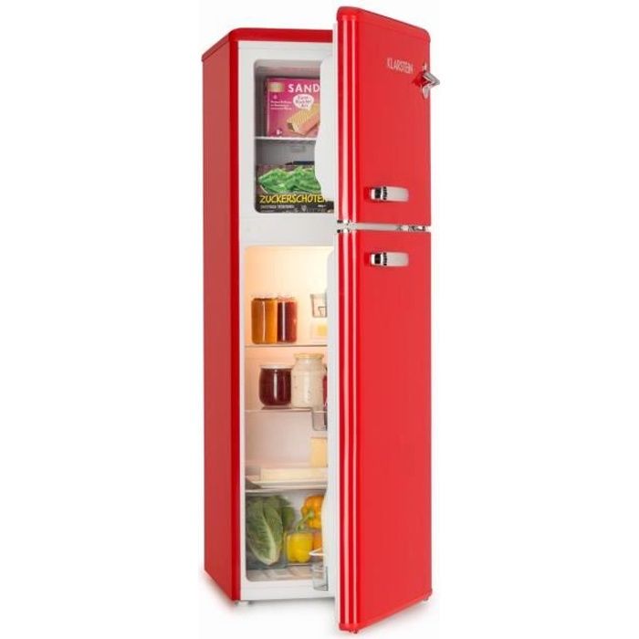 Klarstein Audrey Réfrigérateur classique avec congélateur haut : 136 Litres (97L + 39L) - 41 db - classe A+ - look rétro rouge
